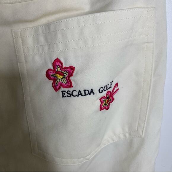 Escada floral Hawaii tropical embroidered‎ pleated front white pants size 26 - Picture 2 of 11